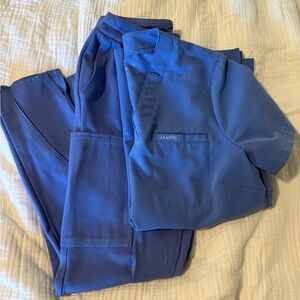 Used Jaanuu Royal Blue Medical Uniform top and bottom scrub set